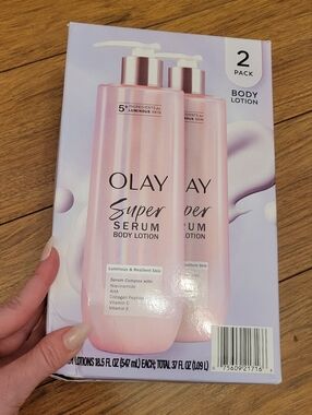 NWT Olay Super Serum Body Lotion 2-Pack, 18.5 fl. oz. Bottles NEW IN BOX cream
